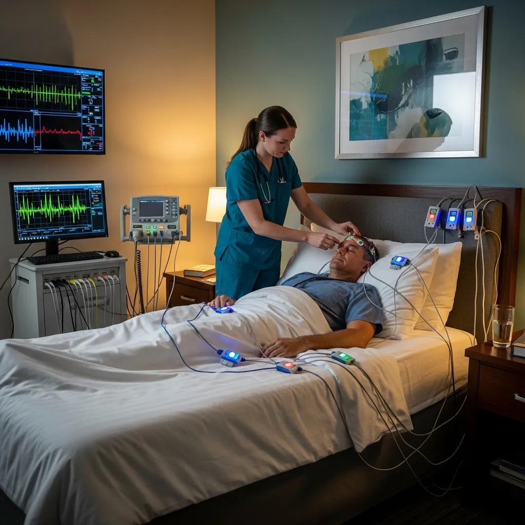 healthcare-professional-conducting-a-sleep-study-in-a-comfortable-lab-illustrating-diagnosis-methods-for-sleep-apnea